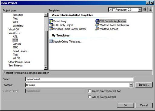Managed C++ console email sample