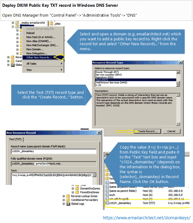 DKIM public key in Windows DNS Server