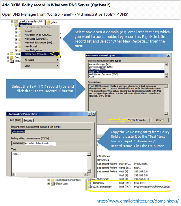 DKIM Policy in Windows DNS Server]DKIM policy record in Windows DNS server