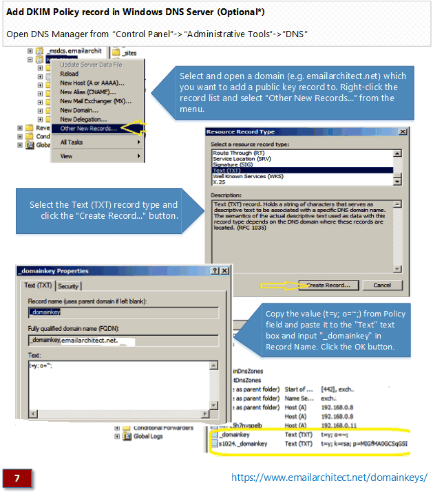 Windows DNS 서버 (선택 사항 *)에 DKIM 정책 추가 - Exchange Server 2003