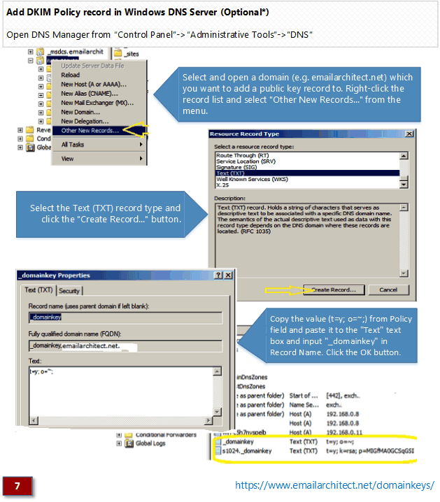 Hinzufügen von DKIM-Richtlinie in Windows DNS-Server (Optional *) - Exchange Server 2003