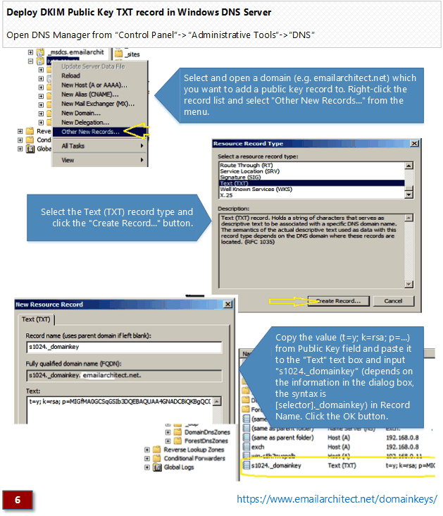 Implantar DKIM chave pública para o servidor DNS do Windows - Exchange Server 2003