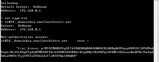test DKIM public key using nslookup