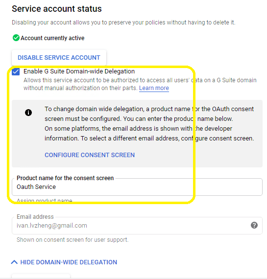 Enable G Suite Domain-wide Delegation