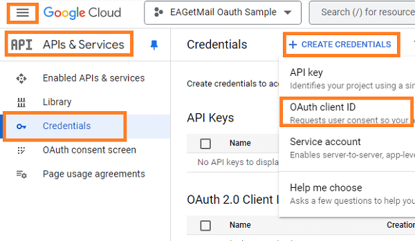 google oauth Credentials