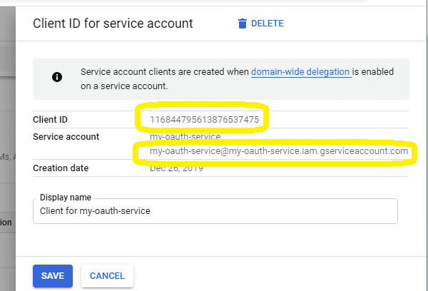 google oauth serivce client id