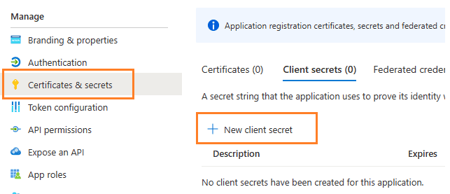 add client secret in azure