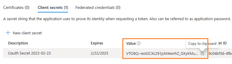 copy client secret value