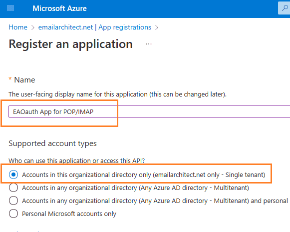 register app in azure