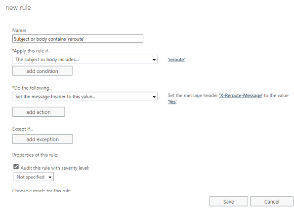 Create new transport rule in Exchange Server