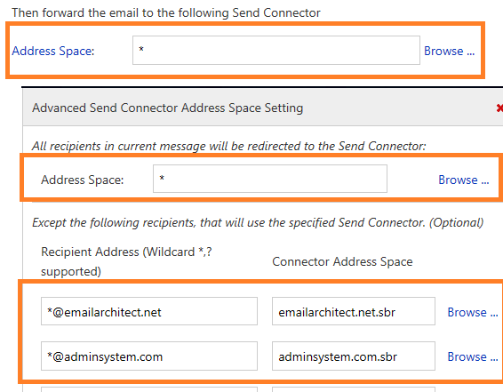 set multiple address spaces for send connector in Exchange Server