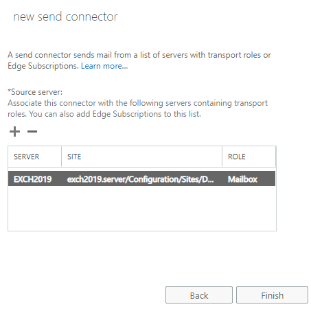 select source server for send connector in Exchange Server