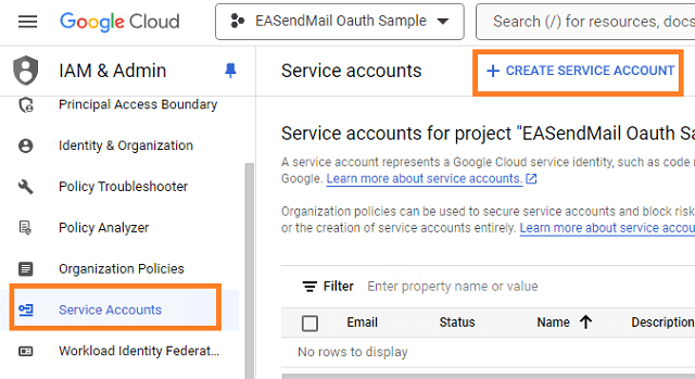 create service account in google developers console