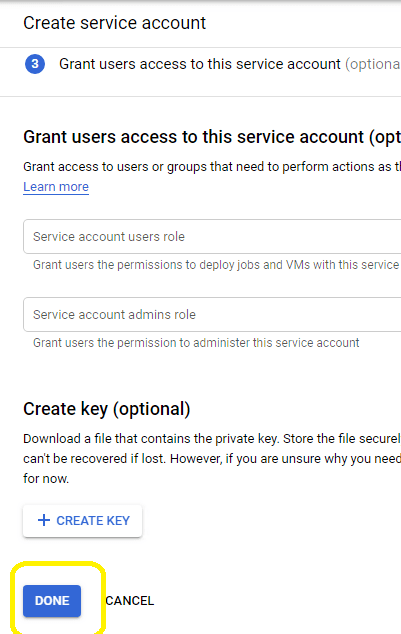 create service account in google developers console step 3