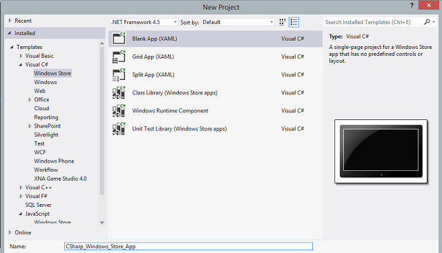 c# windows store app project