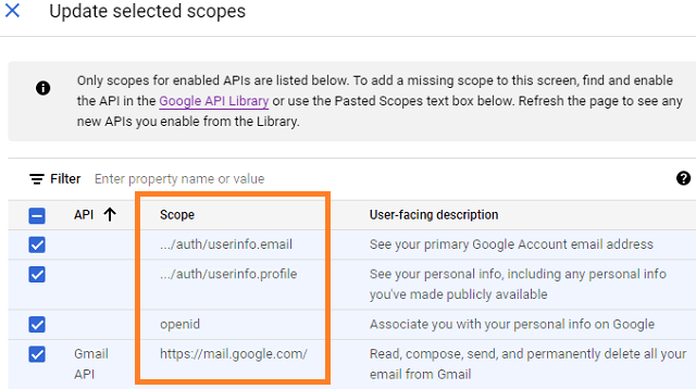 enable Gmail scope