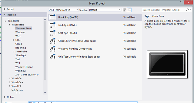 VB windows store app project
