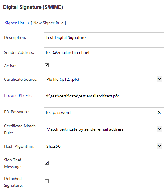 Create digital signature rule in IIS SMTP Service