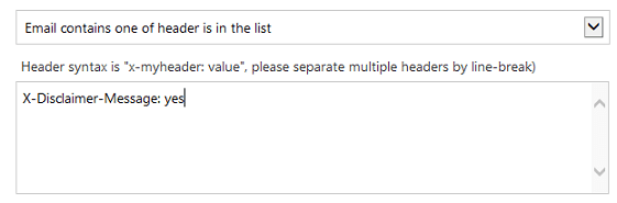 Header conditions for disclaimer