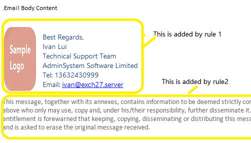 add multiple disclaimers in Exchange Server and IIS SMTP Service.