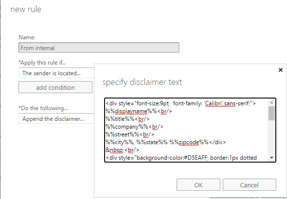 transport rule with html source.